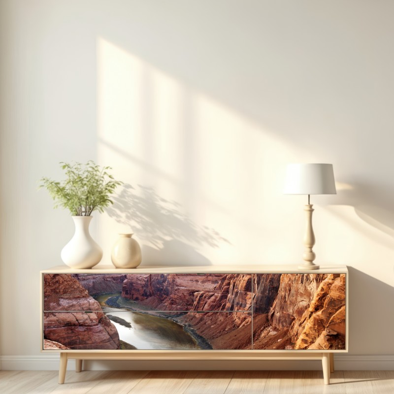 Repositionierbarer Aufkleber sonnenbeschienener canyon bei Horseshoe Bend, Colorado River – Wallnifity® Repositionierbarer Aufkleber sonnenbeschienener canyon bei Horseshoe Bend, Colorado River – Wallnifity®