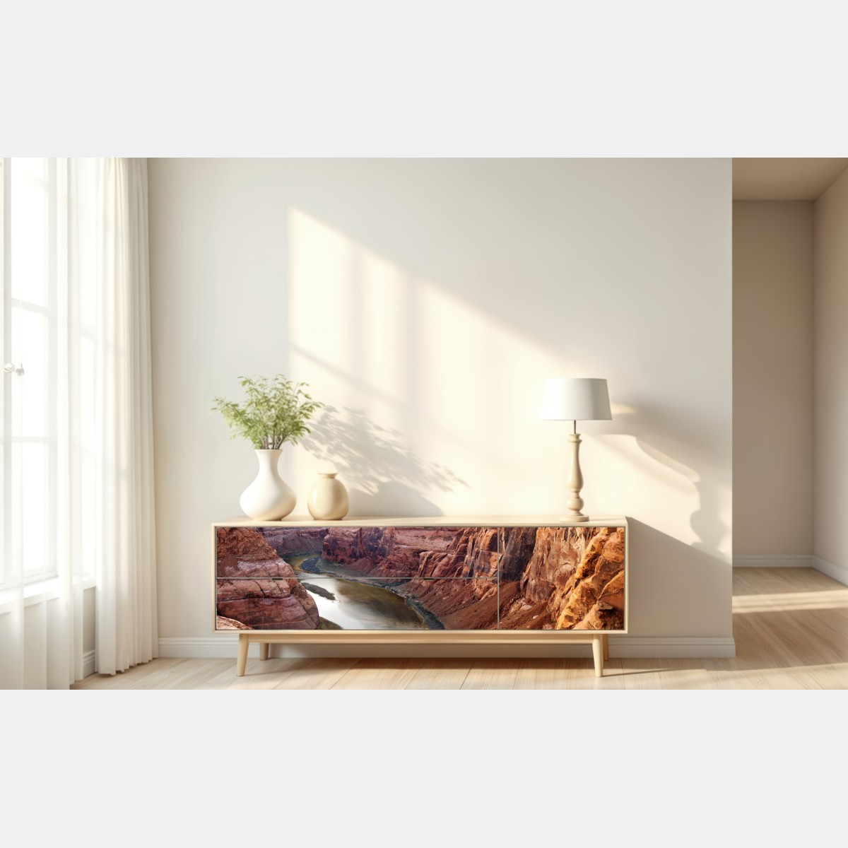Repositionierbarer Aufkleber sonnenbeschienener canyon bei Horseshoe Bend, Colorado River – Wallnifity® Repositionierbarer Aufkleber sonnenbeschienener canyon bei Horseshoe Bend, Colorado River – Wallnifity®