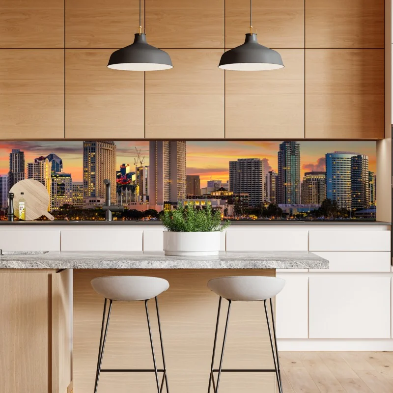Repositionierbarer Aufkleber San Diego skyline bei sonnenuntergang – Wallnifity® Repositionierbarer Aufkleber San Diego skyline bei sonnenuntergang – Wallnifity®