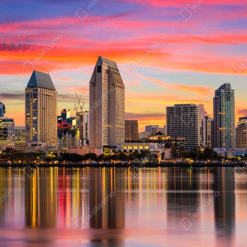 Repositionierbarer Aufkleber San Diego skyline bei sonnenuntergang – Wallnifity® Repositionierbarer Aufkleber San Diego skyline bei sonnenuntergang – Wallnifity®
