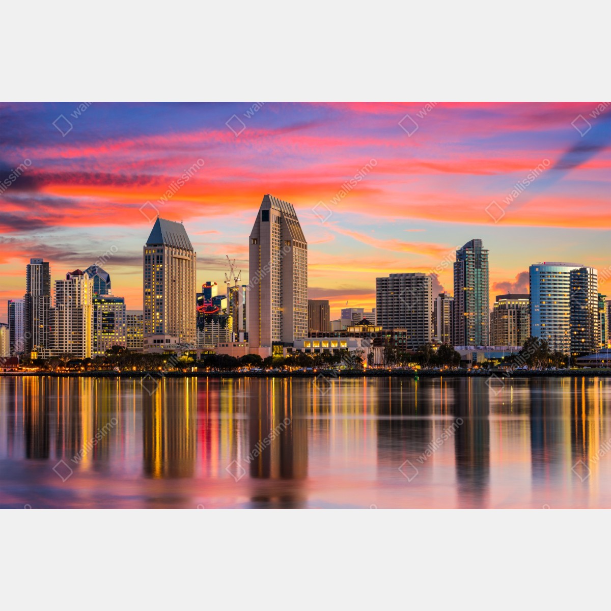 Repositionierbarer Aufkleber San Diego skyline bei sonnenuntergang – Wallnifity® Repositionierbarer Aufkleber San Diego skyline bei sonnenuntergang – Wallnifity®