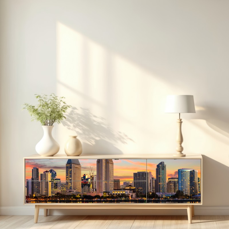 Repositionierbarer Aufkleber San Diego skyline bei sonnenuntergang – Wallnifity® Repositionierbarer Aufkleber San Diego skyline bei sonnenuntergang – Wallnifity®