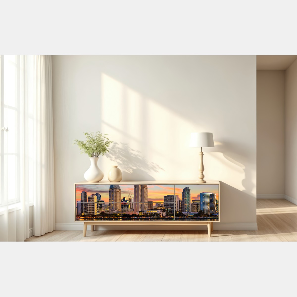 Repositionierbarer Aufkleber San Diego skyline bei sonnenuntergang – Wallnifity® Repositionierbarer Aufkleber San Diego skyline bei sonnenuntergang – Wallnifity®