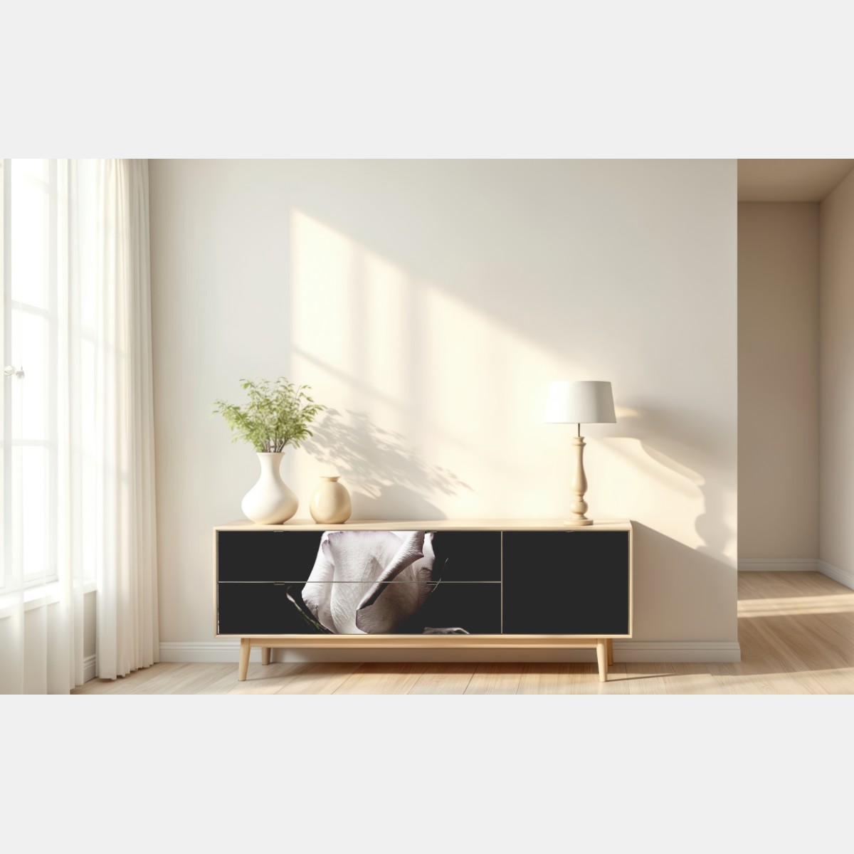 Repositionierbarer Aufkleber weiße rose vor schwarzem hintergrund – Wallnifity® Repositionierbarer Aufkleber weiße rose vor schwarzem hintergrund – Wallnifity®