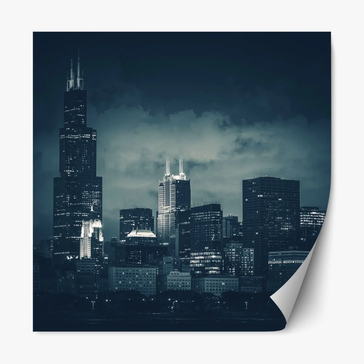 Repositionierbarer Aufkleber Chicago skyline in tiefblauen tönen – Wallnifity® Repositionierbarer Aufkleber Chicago skyline in tiefblauen tönen – Wallnifity®