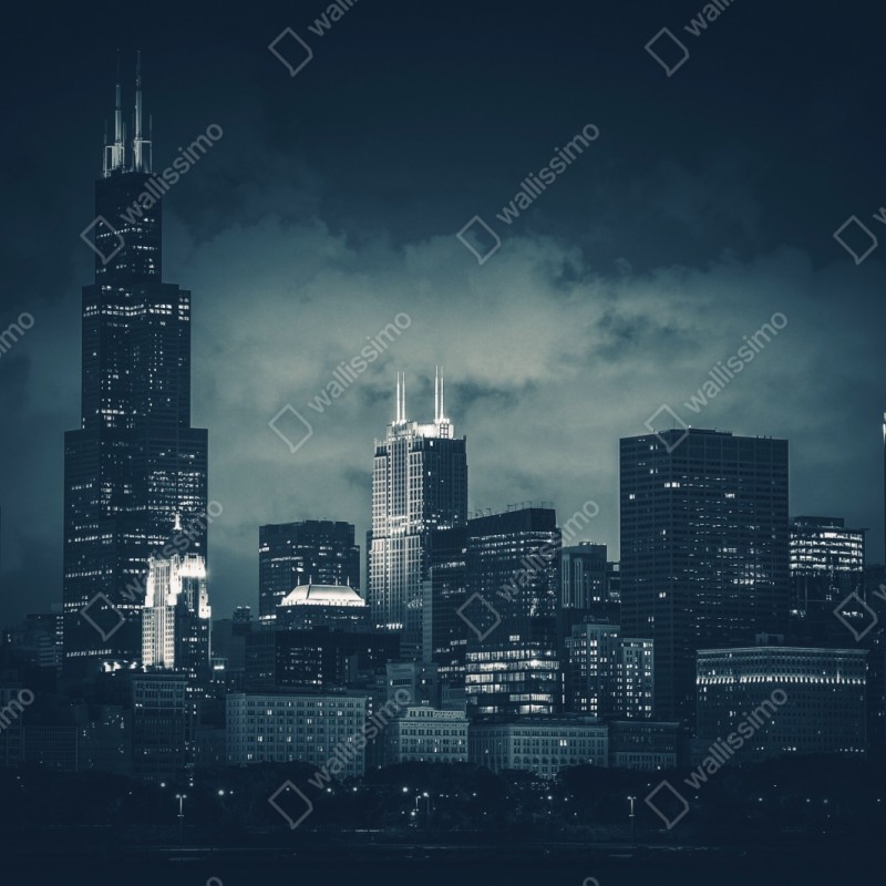 Repositionierbarer Aufkleber Chicago skyline in tiefblauen tönen – Wallnifity® Repositionierbarer Aufkleber Chicago skyline in tiefblauen tönen – Wallnifity®