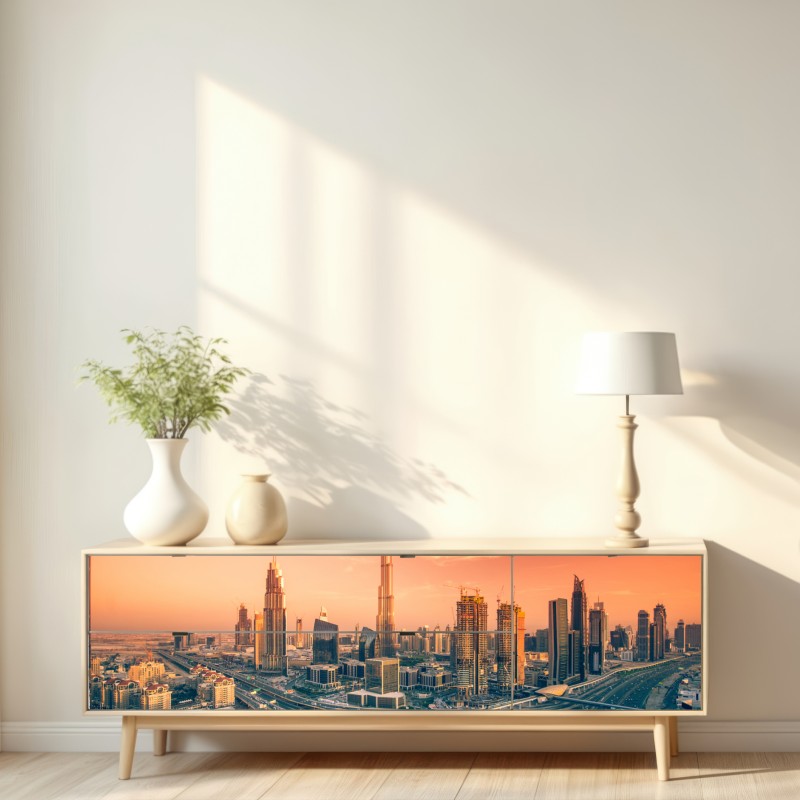 Repositionierbarer Aufkleber Dubai skyline bei sonnenuntergang – Wallnifity® Repositionierbarer Aufkleber Dubai skyline bei sonnenuntergang – Wallnifity®