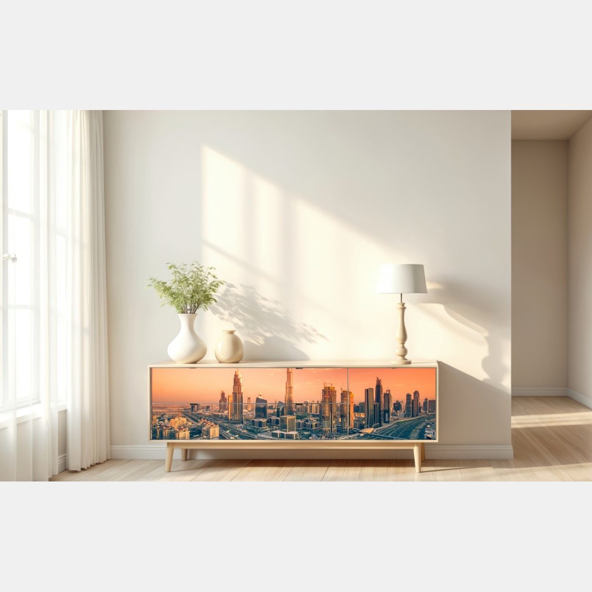 Repositionierbarer Aufkleber Dubai skyline bei sonnenuntergang – Wallnifity® Repositionierbarer Aufkleber Dubai skyline bei sonnenuntergang – Wallnifity®