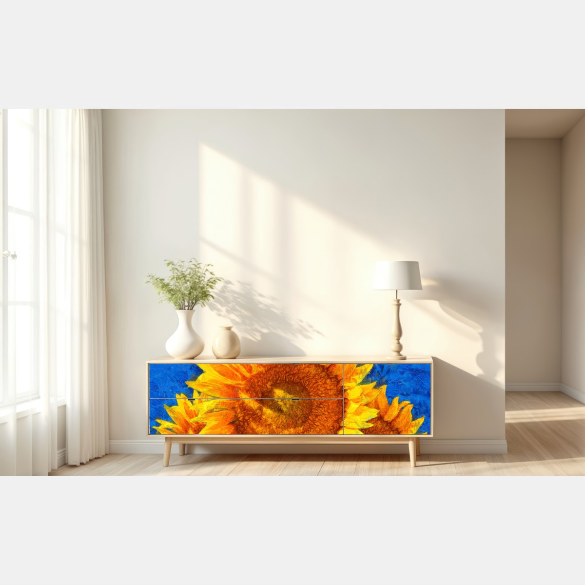 Repositionierbarer Aufkleber lebendige sonnenblumen im stil von Van Gogh – Wallnifity® Repositionierbarer Aufkleber lebendige sonnenblumen im stil von Van Gogh – Wallnifity®