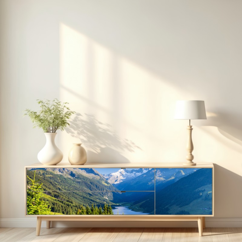Repositionierbarer Aufkleber ruhiges tal mit alpensee – Wallnifity® Repositionierbarer Aufkleber ruhiges tal mit alpensee – Wallnifity®