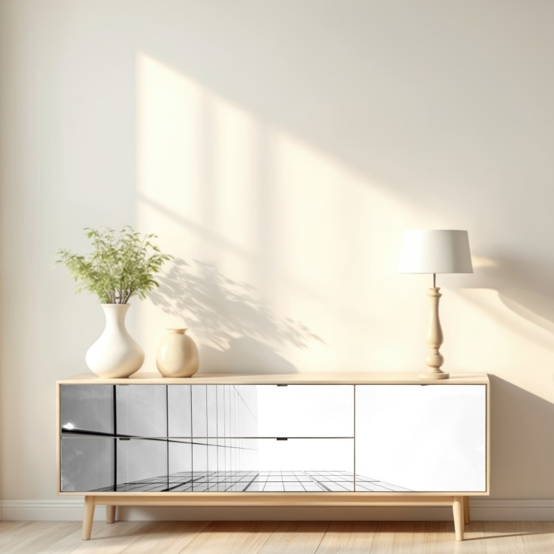 Repositionierbarer Aufkleber minimalistische glasfassade perspektive – Wallnifity® Repositionierbarer Aufkleber minimalistische glasfassade perspektive – Wallnifity®