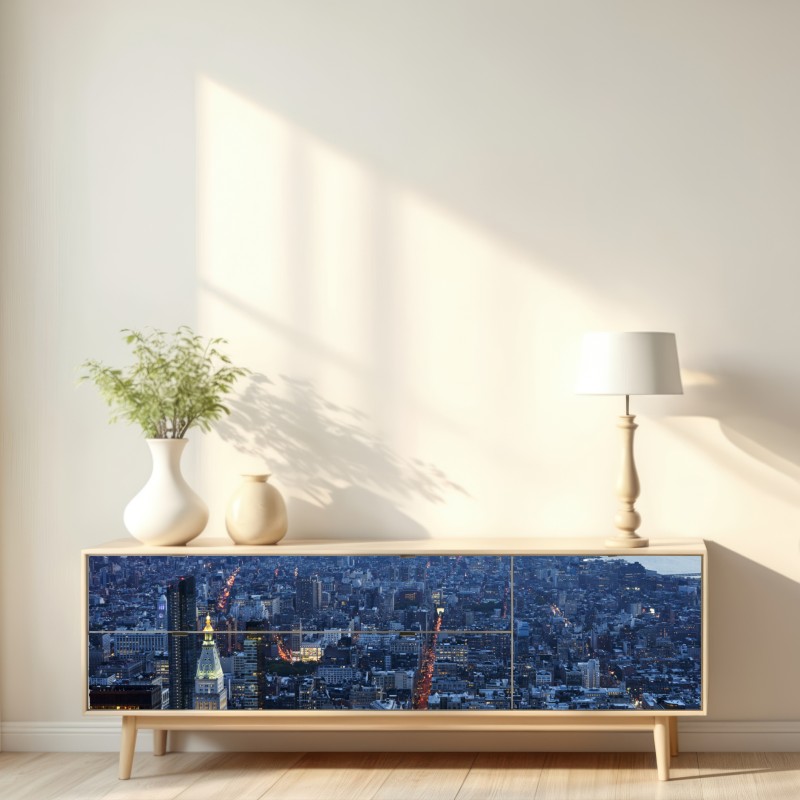 Repositionierbarer Aufkleber sonnenuntergang über Manhattan skyline – Wallnifity® Repositionierbarer Aufkleber sonnenuntergang über Manhattan skyline – Wallnifity®