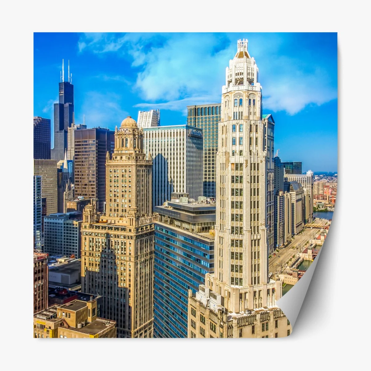 Repositionierbarer Aufkleber Chicago skyline über dem fluss – Wallnifity® Repositionierbarer Aufkleber Chicago skyline über dem fluss – Wallnifity®