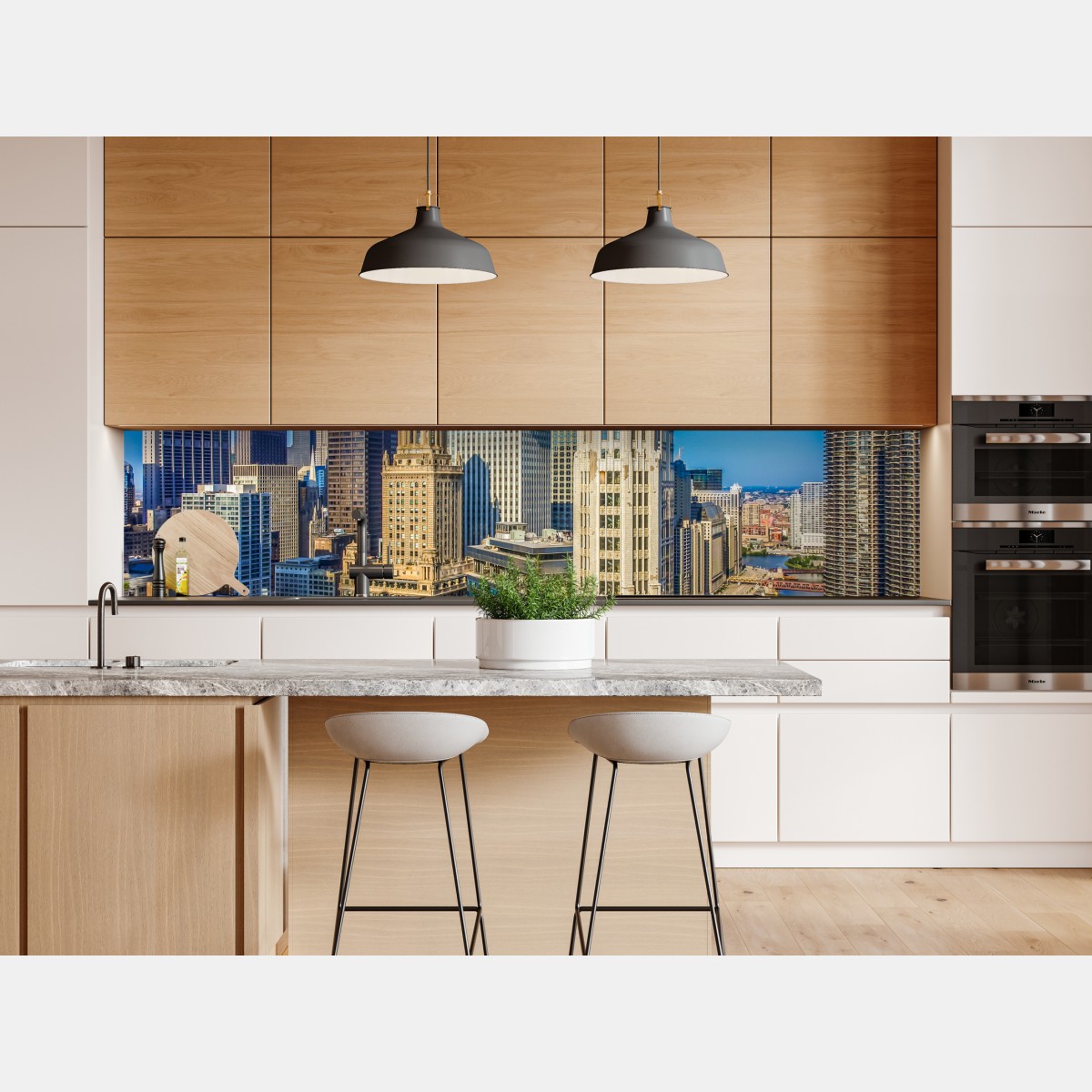 Repositionierbarer Aufkleber Chicago skyline über dem fluss – Wallnifity® Repositionierbarer Aufkleber Chicago skyline über dem fluss – Wallnifity®