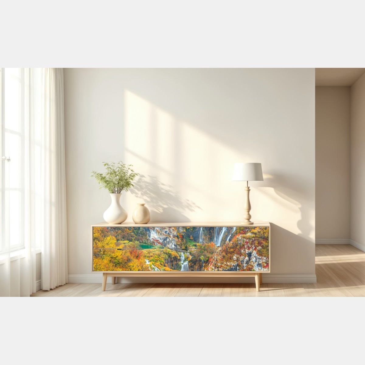 Repositionierbarer Aufkleber herbstliche wasserfälle in einem farbenfrohen wald – Wallnifity® Repositionierbarer Aufkleber herbstliche wasserfälle in einem farbenfrohen wald – Wallnifity®