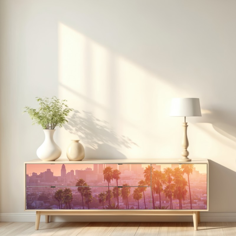 Repositionierbarer Aufkleber Los Angeles goldener sonnenuntergang über der skyline – Wallnifity® Repositionierbarer Aufkleber Los Angeles goldener sonnenuntergang über der skyline – Wallnifity®