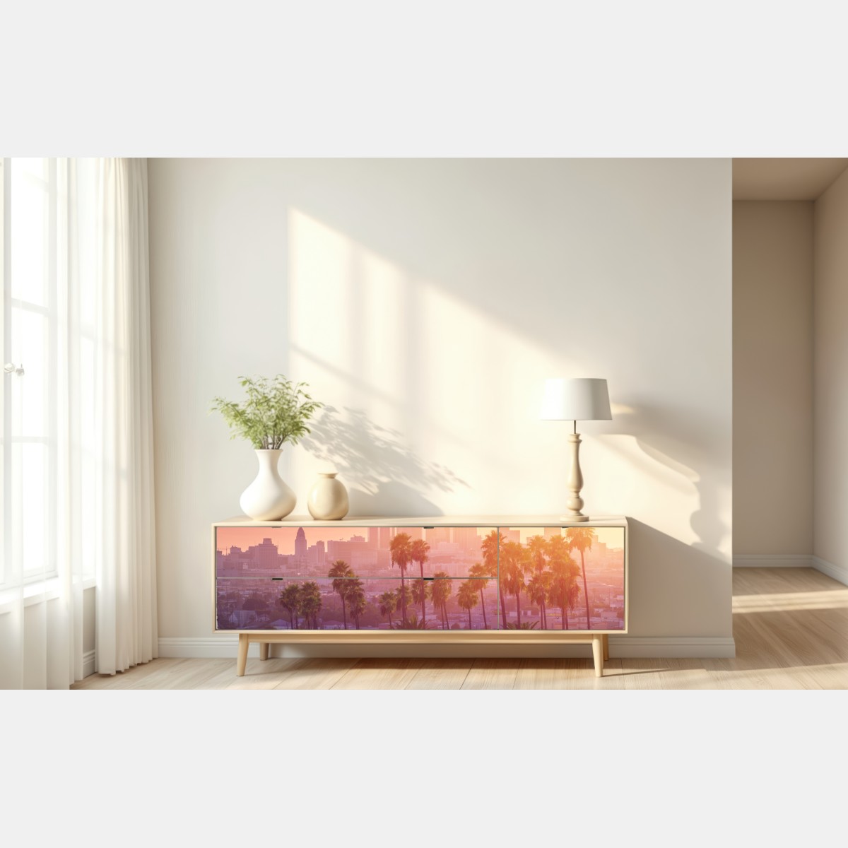 Repositionierbarer Aufkleber Los Angeles goldener sonnenuntergang über der skyline – Wallnifity® Repositionierbarer Aufkleber Los Angeles goldener sonnenuntergang über der skyline – Wallnifity®