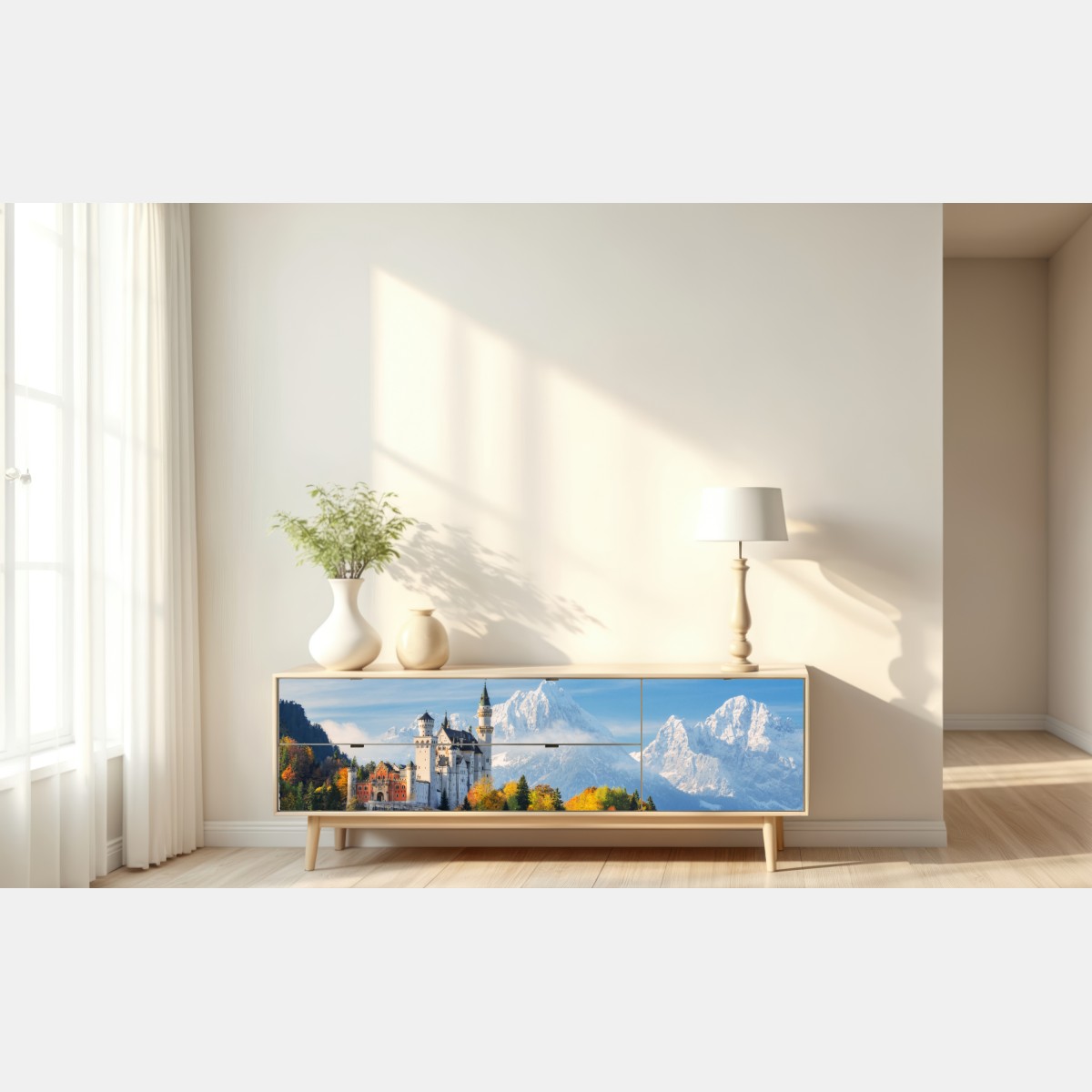 Repositionierbarer Aufkleber märchenschloss in den Alpen – Wallnifity® Repositionierbarer Aufkleber märchenschloss in den Alpen – Wallnifity®