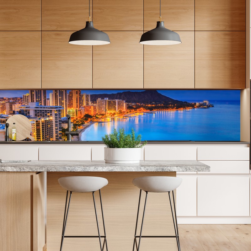 Repositionierbarer Aufkleber sonnige gasse auf der insel mit leuchtender buganvillea – Wallnifity®