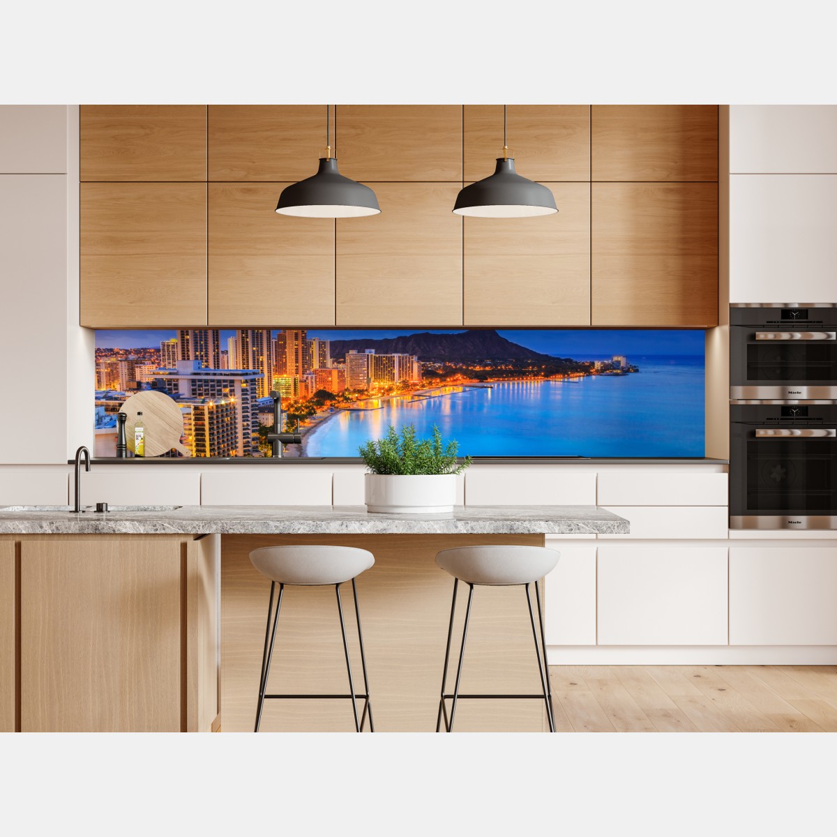 Repositionierbarer Aufkleber Honolulu skyline bei dämmerung – Wallnifity® Repositionierbarer Aufkleber Honolulu skyline bei dämmerung – Wallnifity®