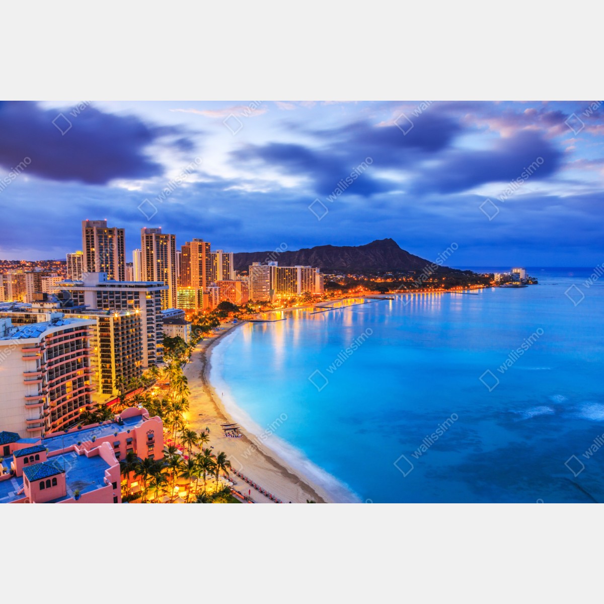 Repositionierbarer Aufkleber Honolulu skyline bei dämmerung – Wallnifity® Repositionierbarer Aufkleber Honolulu skyline bei dämmerung – Wallnifity®