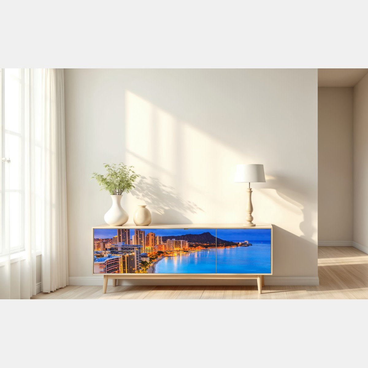 Repositionierbarer Aufkleber Honolulu skyline bei dämmerung – Wallnifity® Repositionierbarer Aufkleber Honolulu skyline bei dämmerung – Wallnifity®