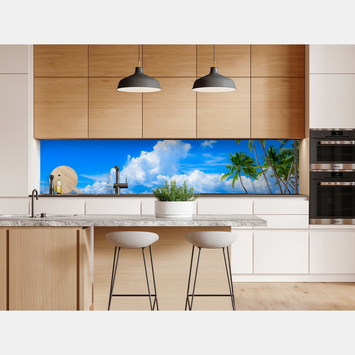 Repositionierbarer Aufkleber tropischer palmenstrand unter blauem himmel – Wallnifity® Repositionierbarer Aufkleber tropischer palmenstrand unter blauem himmel – Wallnifity®