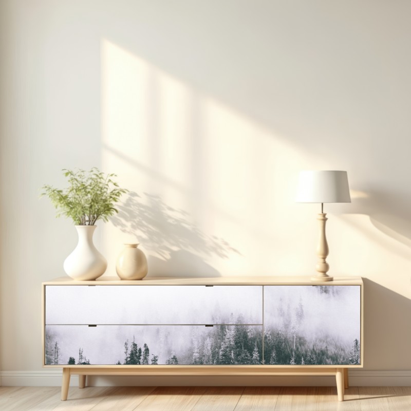 Repositionierbarer Aufkleber nebliger immergrüner wald – Wallnifity® Repositionierbarer Aufkleber nebliger immergrüner wald – Wallnifity®