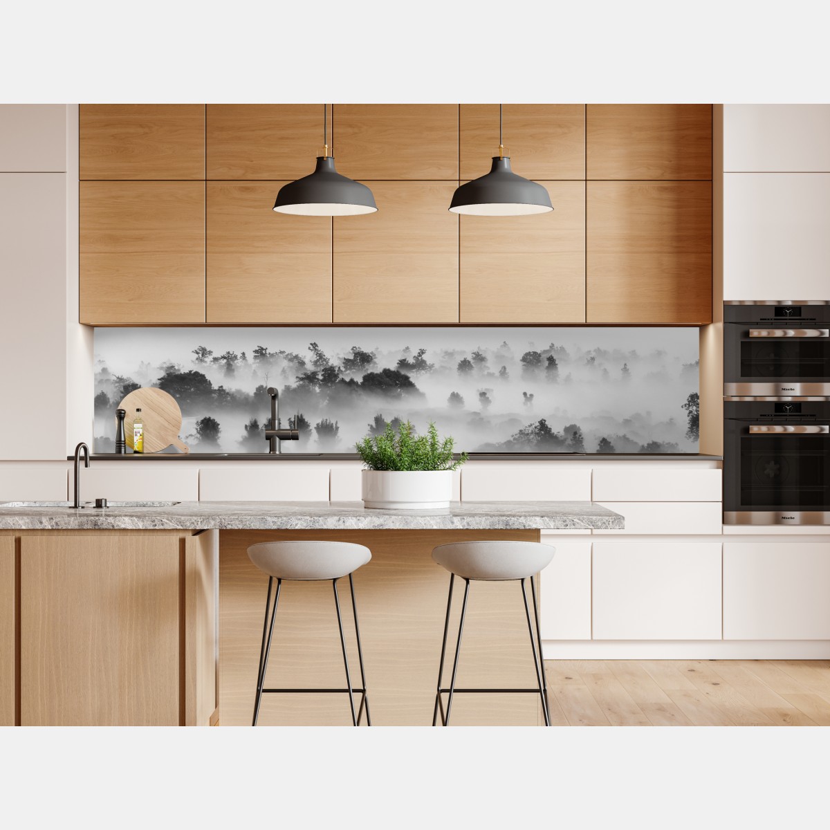 Repositionierbarer Aufkleber nebliger wald in monochrom – Wallnifity® Repositionierbarer Aufkleber nebliger wald in monochrom – Wallnifity®
