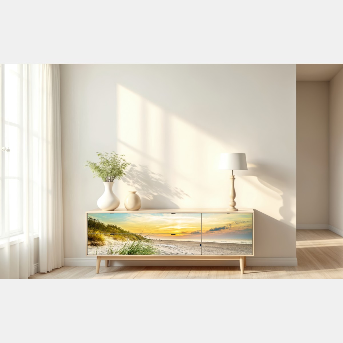 Repositionierbarer Aufkleber sonnenuntergang über ruhigen dünen – Wallnifity® Repositionierbarer Aufkleber sonnenuntergang über ruhigen dünen – Wallnifity®