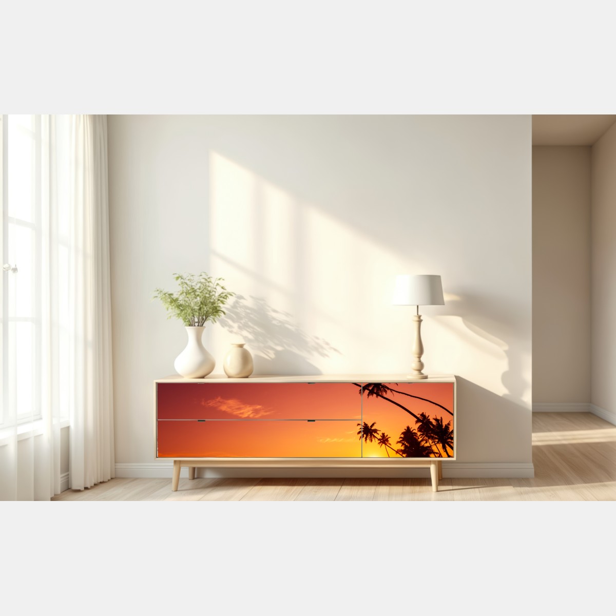 Repositionierbarer Aufkleber tropischer sonnenuntergang am strand – Wallnifity® Repositionierbarer Aufkleber tropischer sonnenuntergang am strand – Wallnifity®