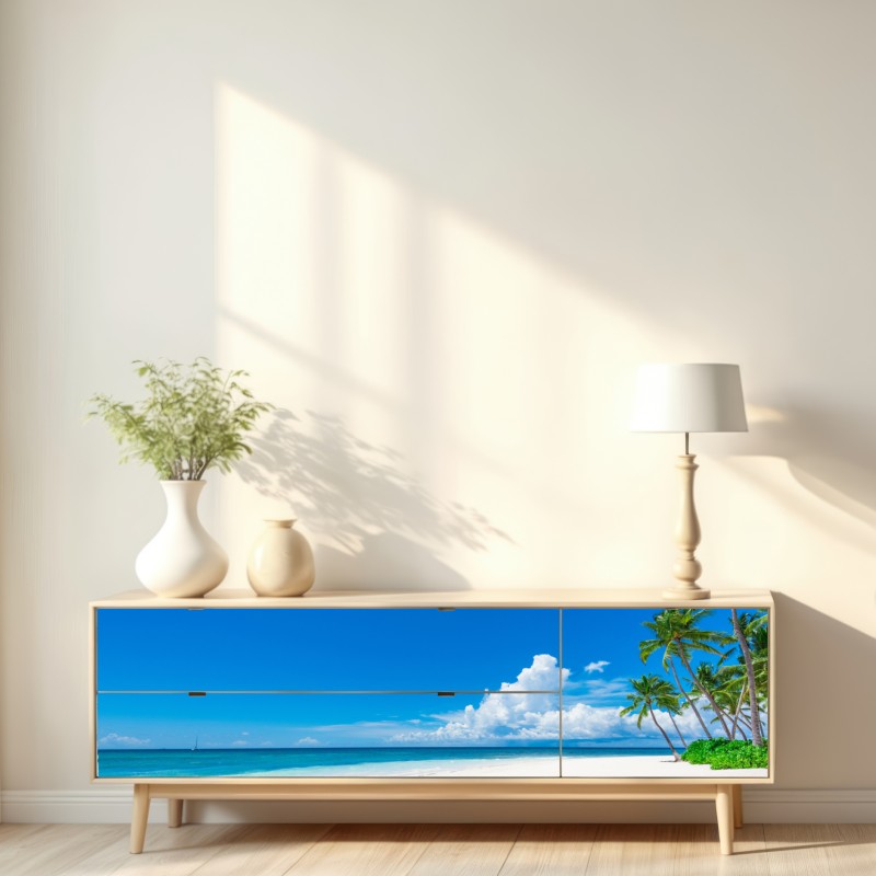 Repositionierbarer Aufkleber tropischer strand mit palmen – Wallnifity® Repositionierbarer Aufkleber tropischer strand mit palmen – Wallnifity®