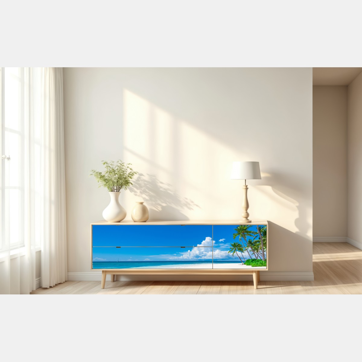 Repositionierbarer Aufkleber tropischer strand mit palmen – Wallnifity® Repositionierbarer Aufkleber tropischer strand mit palmen – Wallnifity®