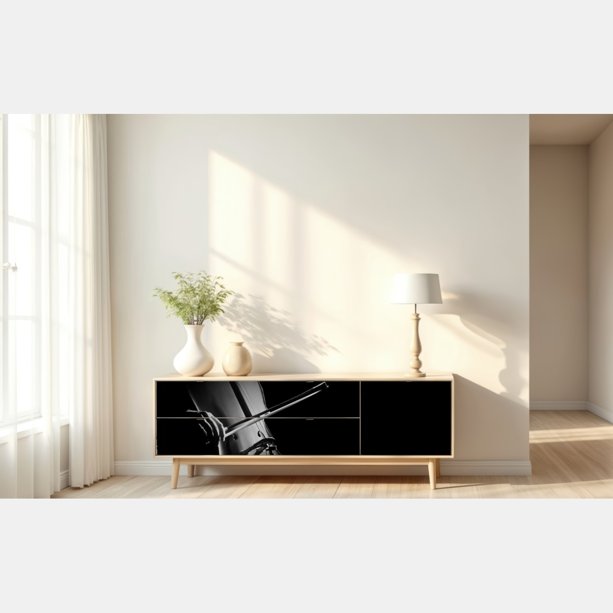 Repositionierbarer Aufkleber elegantes cello in monochrom – Wallnifity® Repositionierbarer Aufkleber elegantes cello in monochrom – Wallnifity®