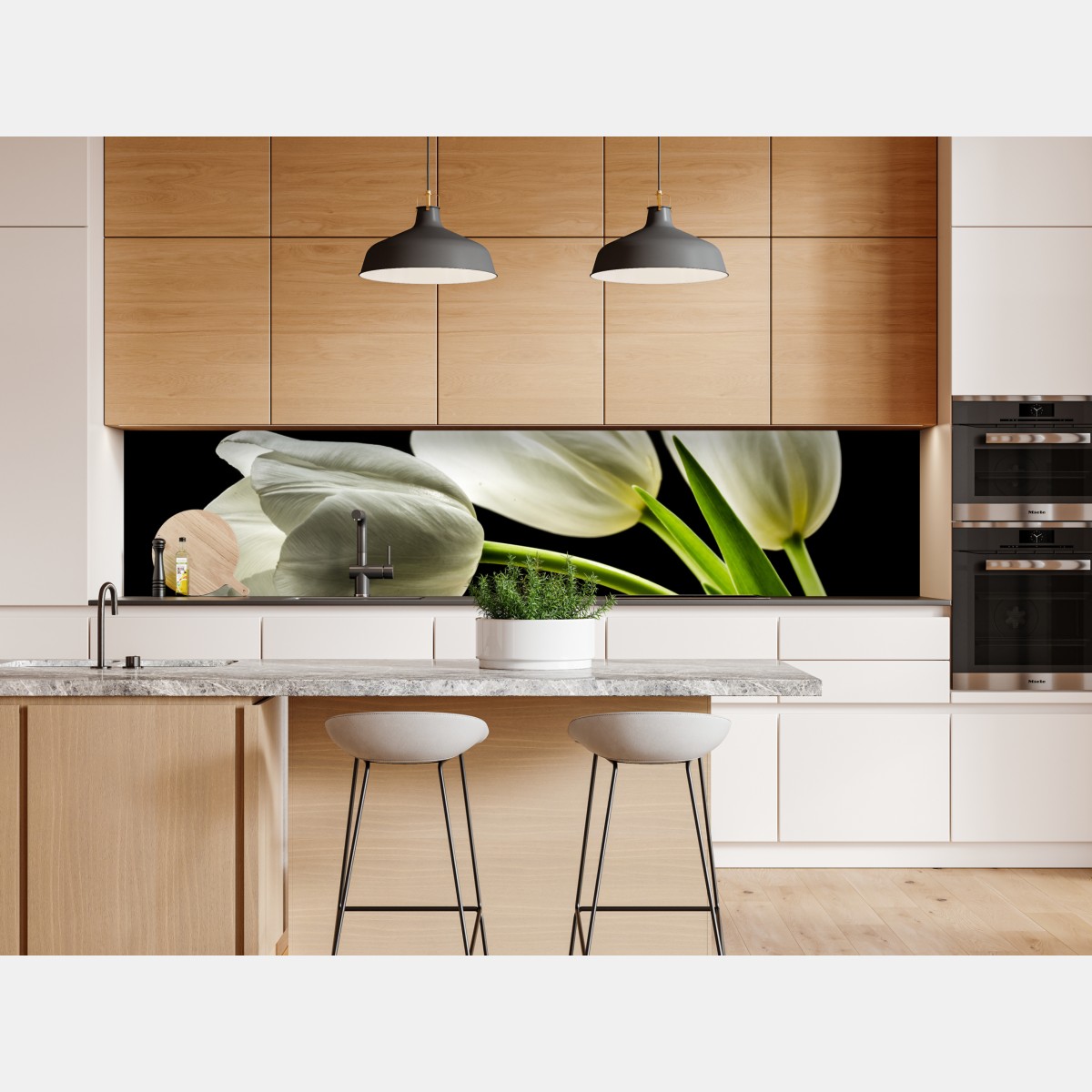 Repositionierbarer Aufkleber elegante weiße tulpen vor schwarzem hintergrund – Wallnifity® Repositionierbarer Aufkleber elegante weiße tulpen vor schwarzem hintergrund – Wallnifity®