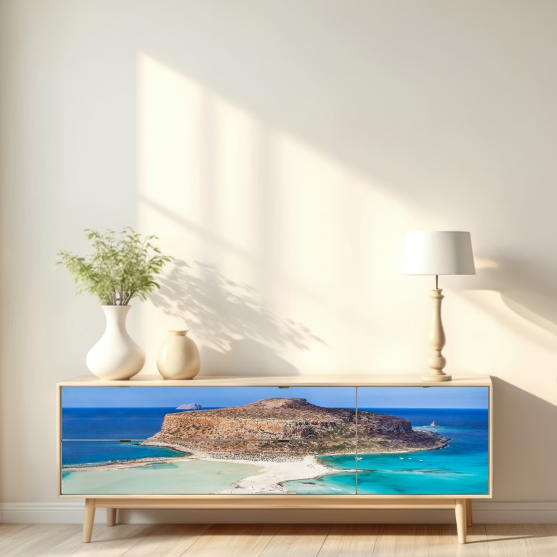 Repositionierbarer Aufkleber türkise lagune mit insel und sandstrand – Wallnifity® Repositionierbarer Aufkleber türkise lagune mit insel und sandstrand – Wallnifity®