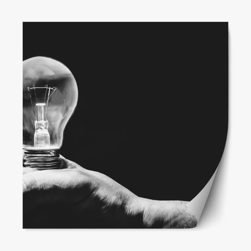 Repositionierbarer Aufkleber monochrome hand hält glühbirne