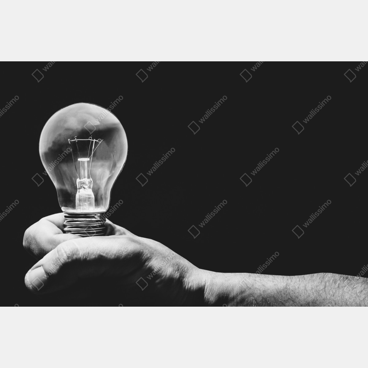 Repositionierbarer Aufkleber monochrome hand hält glühbirne – Wallnifity® Repositionierbarer Aufkleber monochrome hand hält glühbirne – Wallnifity®