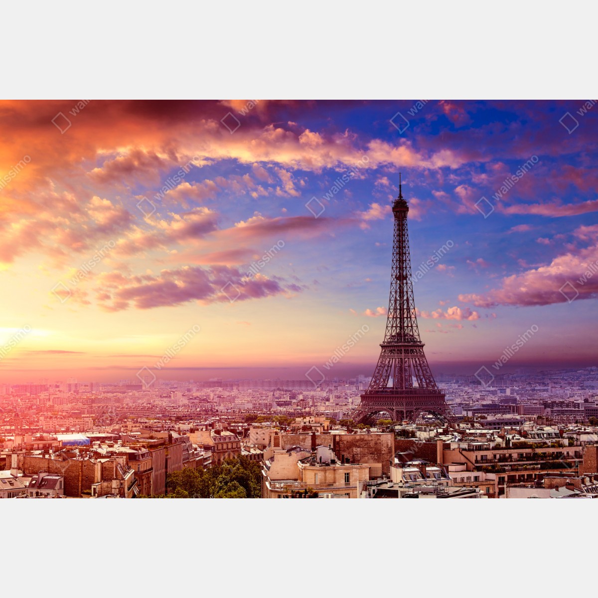 Repositionierbarer Aufkleber sonnenuntergang über dem Eiffelturm – Wallnifity® Repositionierbarer Aufkleber sonnenuntergang über dem Eiffelturm – Wallnifity®