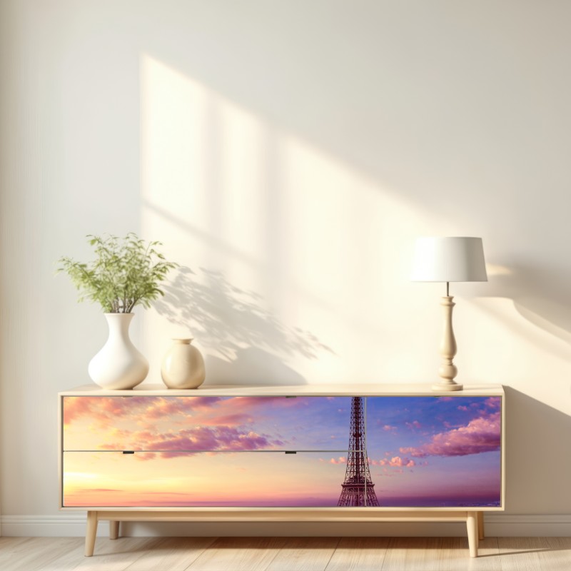 Repositionierbarer Aufkleber sonnenuntergang über dem Eiffelturm – Wallnifity® Repositionierbarer Aufkleber sonnenuntergang über dem Eiffelturm – Wallnifity®