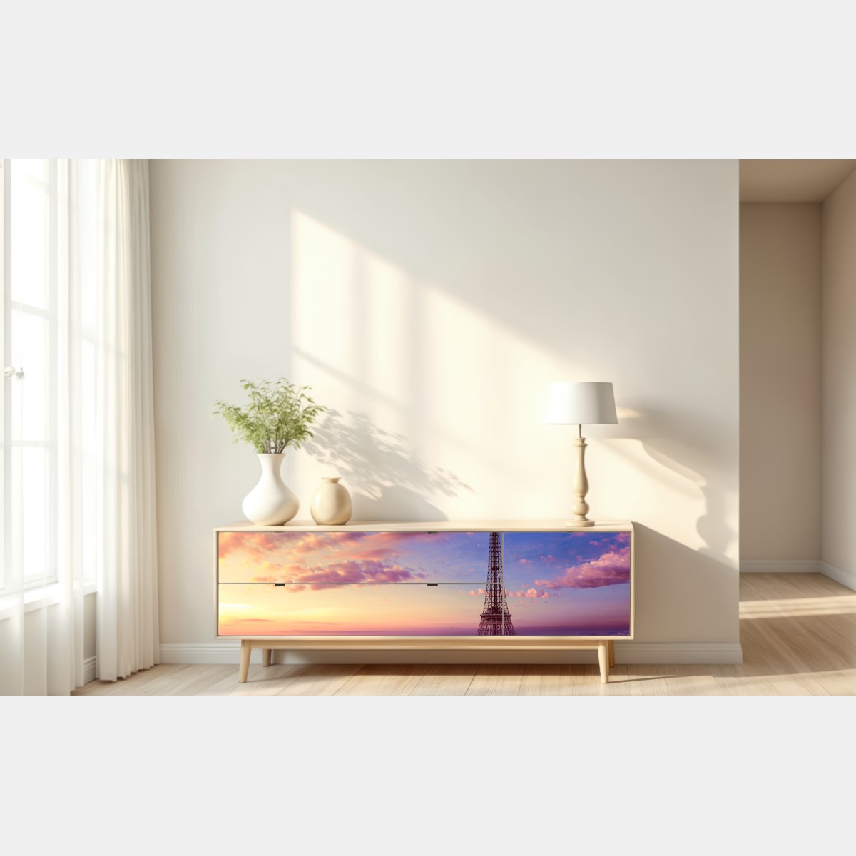 Repositionierbarer Aufkleber sonnenuntergang über dem Eiffelturm – Wallnifity® Repositionierbarer Aufkleber sonnenuntergang über dem Eiffelturm – Wallnifity®
