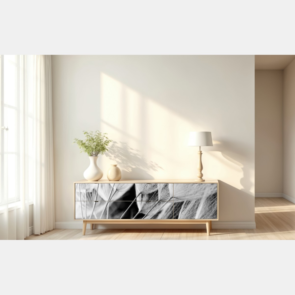 Repositionierbarer Aufkleber zarte nahaufnahme von löwenzahnsamen in monochrom – Wallnifity® Repositionierbarer Aufkleber zarte nahaufnahme von löwenzahnsamen in monochrom – Wallnifity®