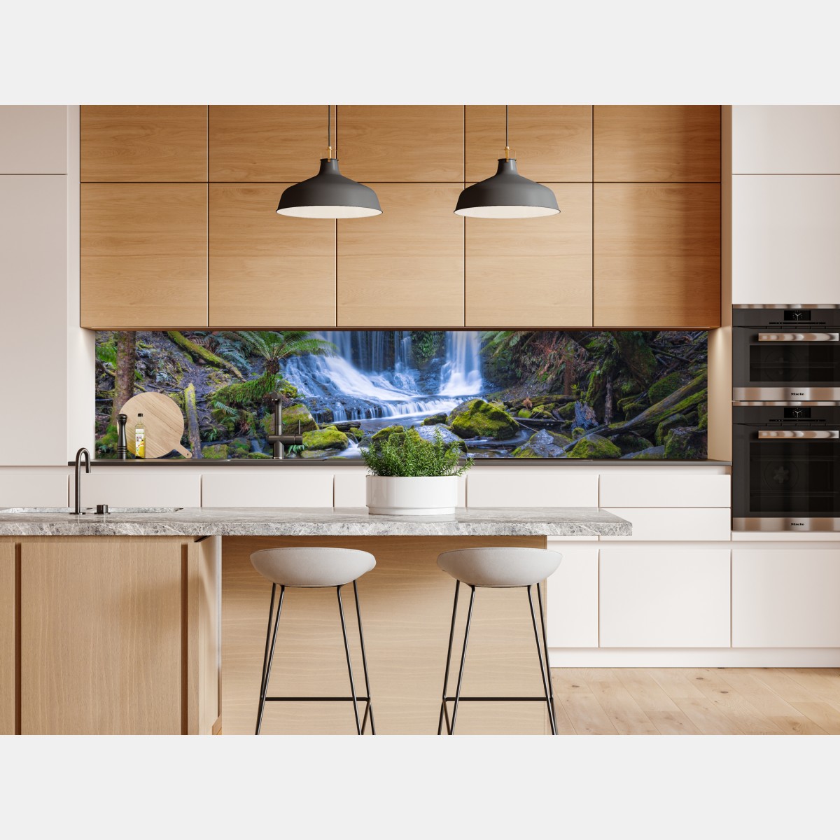 Repositionierbarer Aufkleber friedlicher waldwasserfall – Wallnifity® Repositionierbarer Aufkleber friedlicher waldwasserfall – Wallnifity®