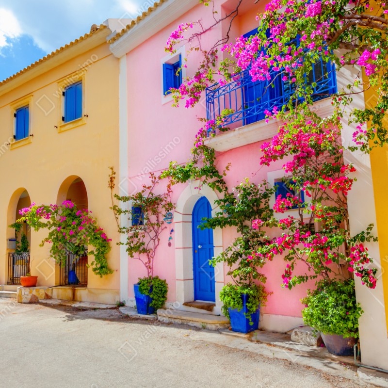 Repositionierbarer Aufkleber bunte straße auf Kefalonia – Wallnifity® Repositionierbarer Aufkleber bunte straße auf Kefalonia – Wallnifity®