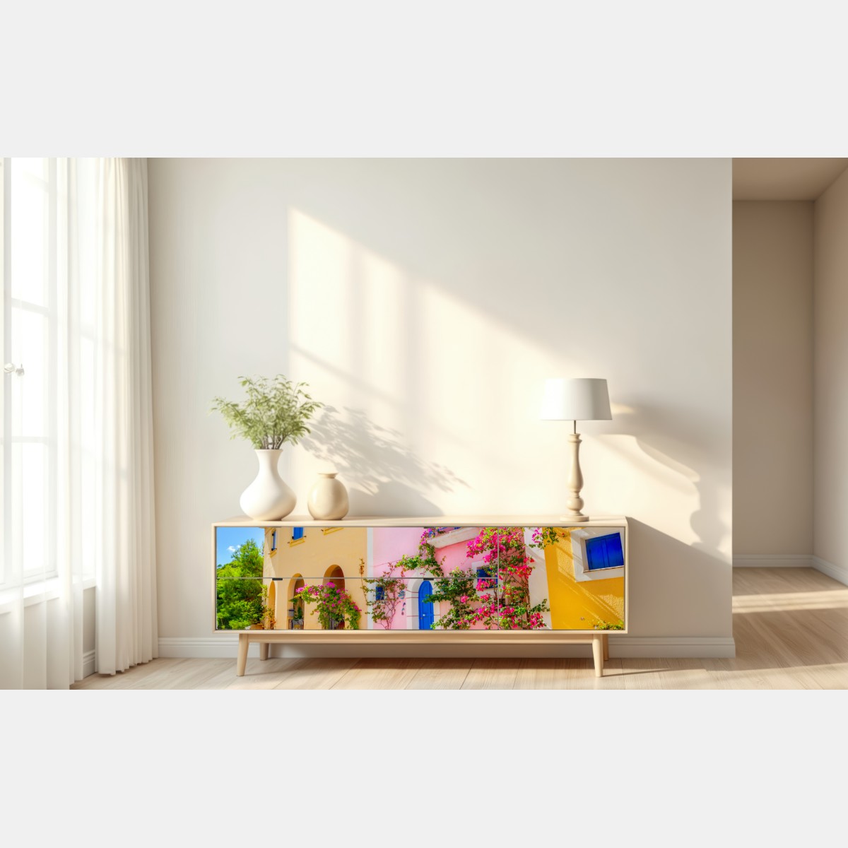 Repositionierbarer Aufkleber bunte straße auf Kefalonia – Wallnifity® Repositionierbarer Aufkleber bunte straße auf Kefalonia – Wallnifity®