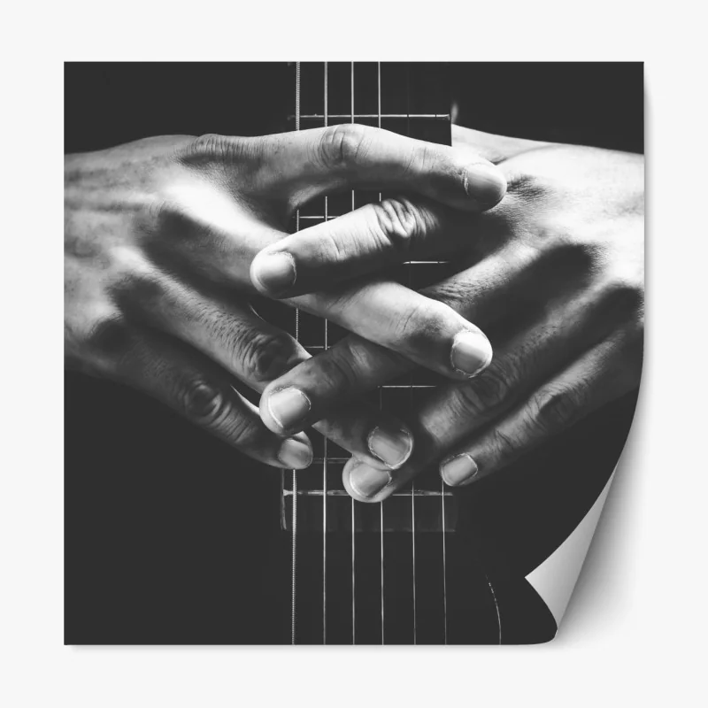 Repositionierbarer Aufkleber verschränkte hände auf gitarrensaiten