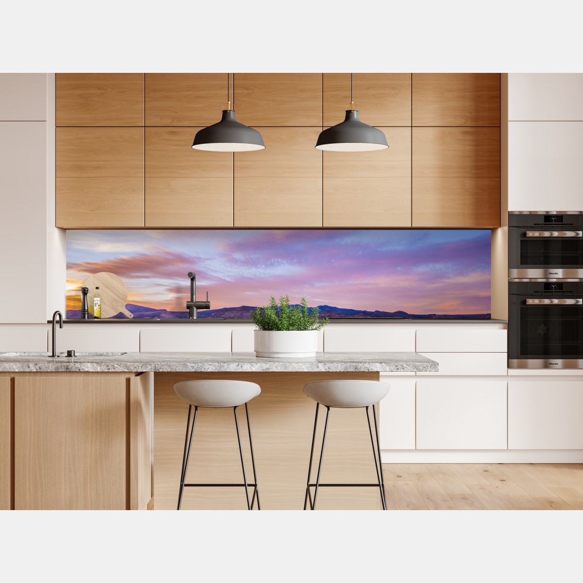 Repositionierbarer Aufkleber pastellsonnenuntergang über wüstenbergen – Wallnifity® Repositionierbarer Aufkleber pastellsonnenuntergang über wüstenbergen – Wallnifity®