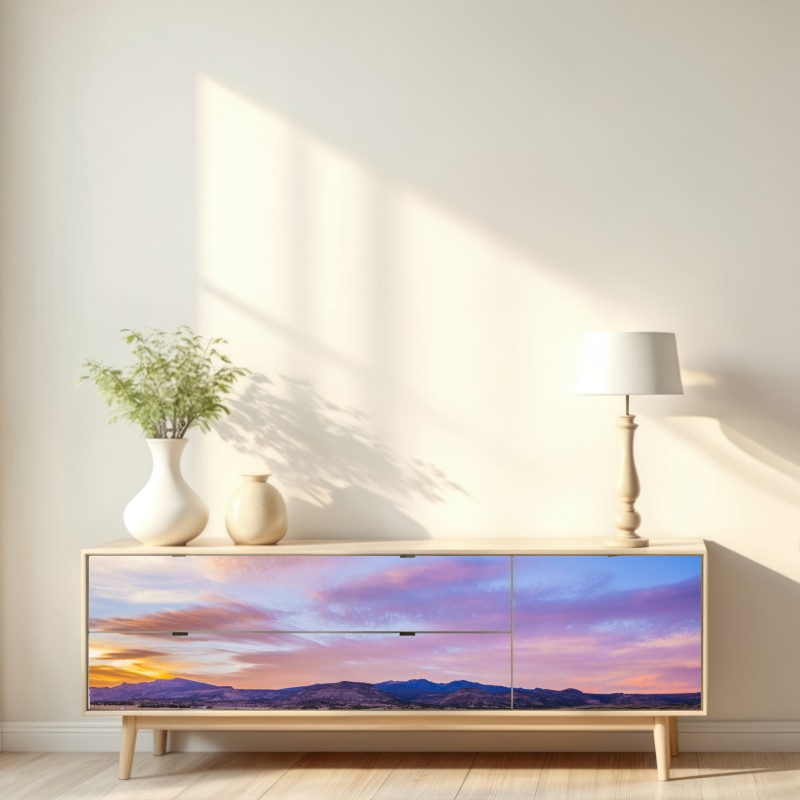Repositionierbarer Aufkleber pastellsonnenuntergang über wüstenbergen – Wallnifity® Repositionierbarer Aufkleber pastellsonnenuntergang über wüstenbergen – Wallnifity®