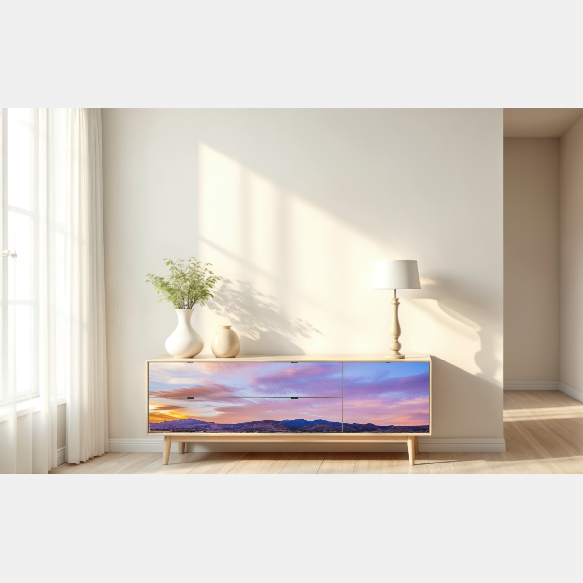Repositionierbarer Aufkleber pastellsonnenuntergang über wüstenbergen – Wallnifity® Repositionierbarer Aufkleber pastellsonnenuntergang über wüstenbergen – Wallnifity®