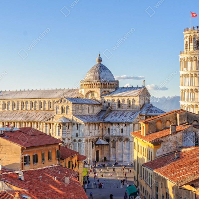 Repositionierbarer Aufkleber sonnenbeschienener blick auf den dom von Pisa und den schiefen turm – Wallnifity® Repositionierbarer Aufkleber sonnenbeschienener blick auf den dom von Pisa und den schiefen turm – Wallnifity®